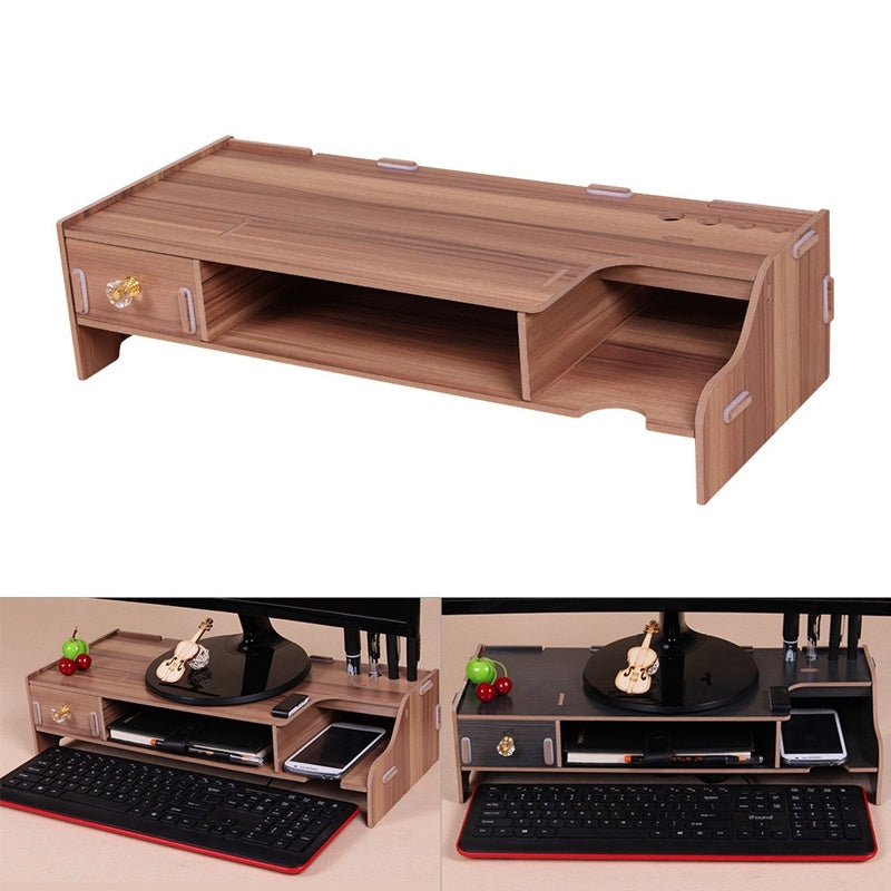 Wooden Monitor Stand Riser Computer Desk Organizer With Keyb